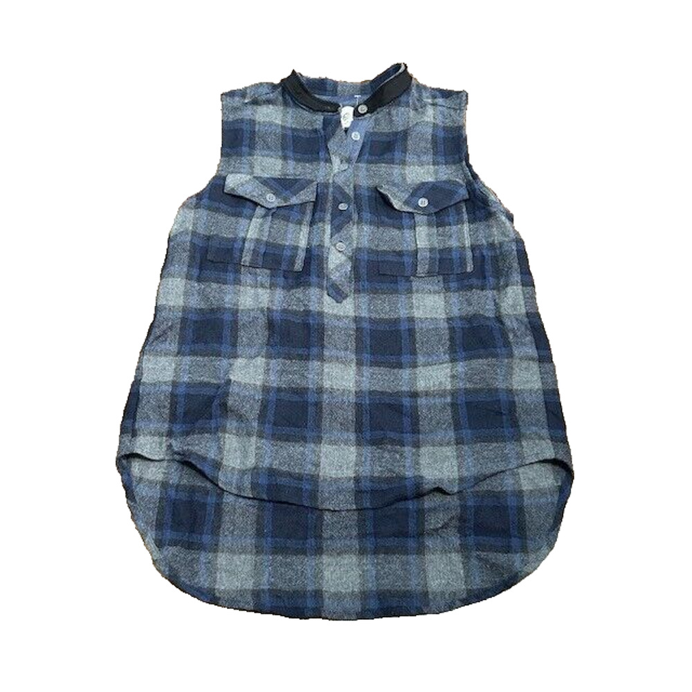 SEA New York Womens Shirt Plaid Button Down Sleeveless Wool Blend Blue Size 2